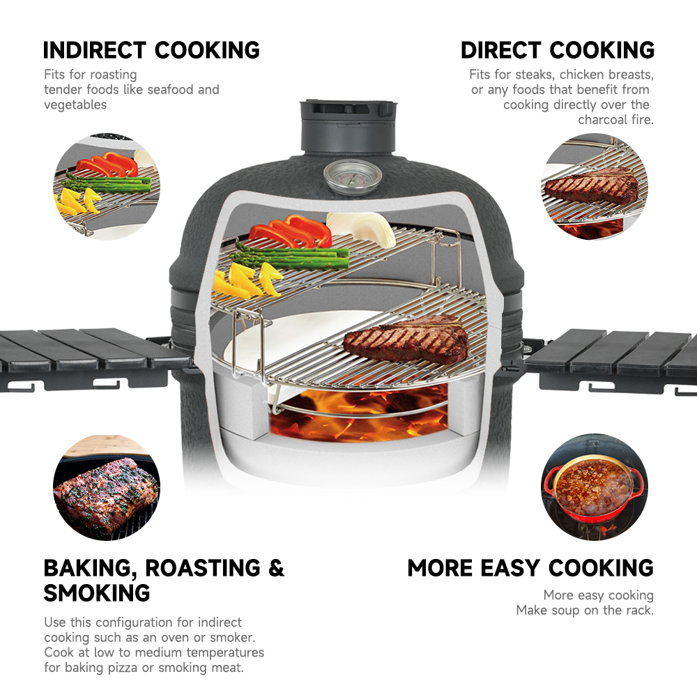 Kamado grill cooking meat evenly for quality results